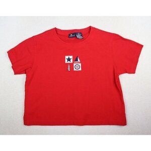 LIZSPORT - WOMEN'S RED SHORT SLEEVE CROPPED NAUTICAL THEME T-SHIRT - SIZE PM
